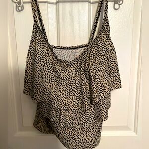 Ellen Tracy Swimsuit Sz 12 Animal Print Spotted Layered Tankini Swim Top EUC